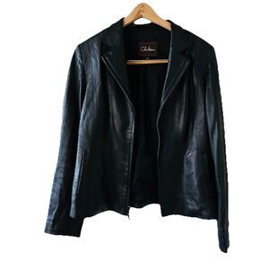 Vintage Cole Haan Women's Lambskin Leather Moto Jacket Size 8 M Pocket Light